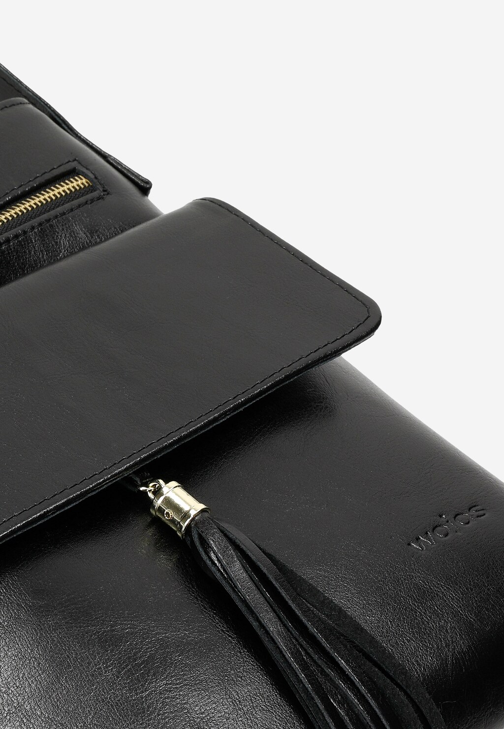 Czarna listonoszka damska z dwoiny foliowanej ze złotymi akcentami 80038-51 Widok 7