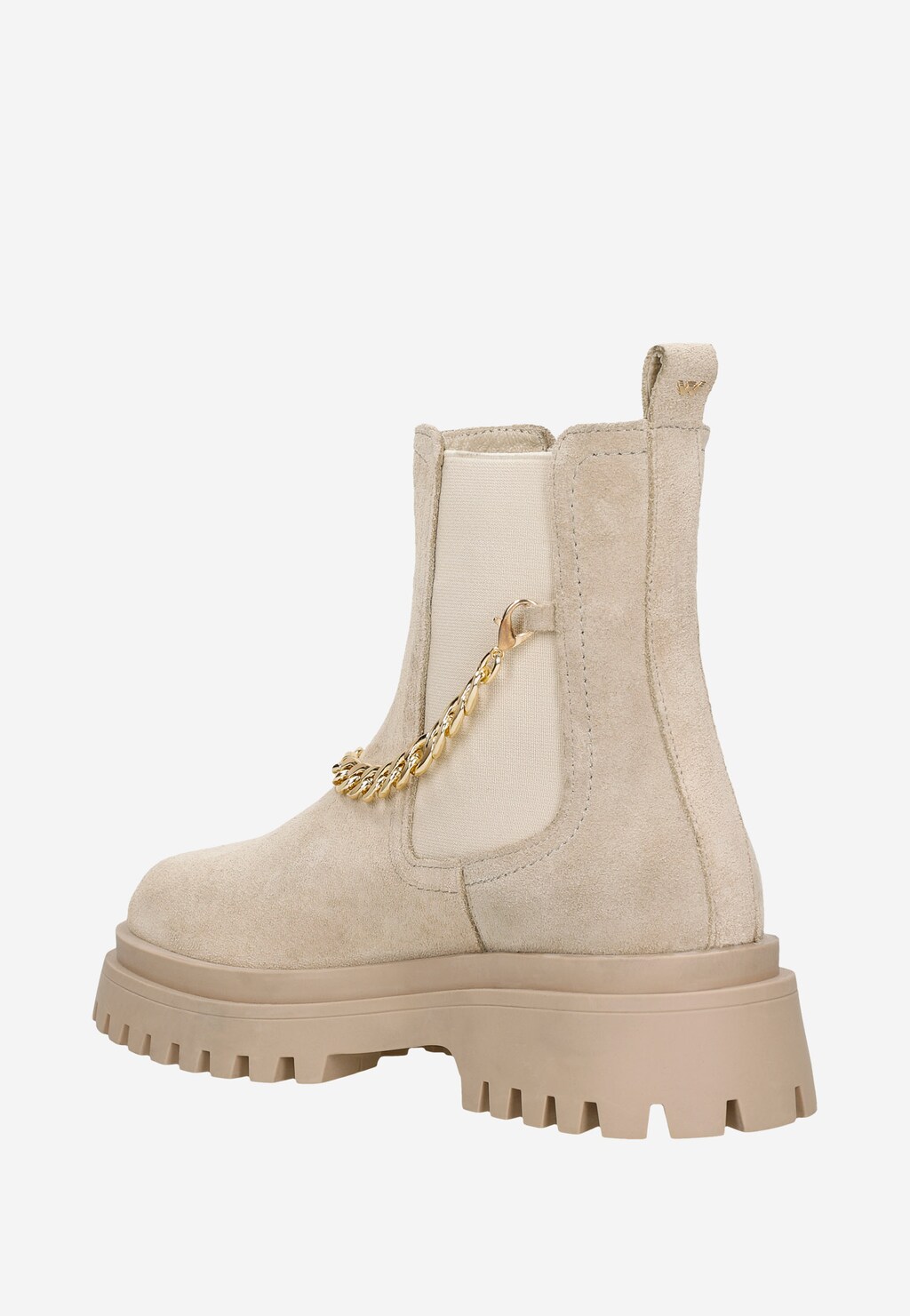 Beżowe botki damskie typu sztyblety ze złotym łańcuszkiem 55183-64 Widok 4