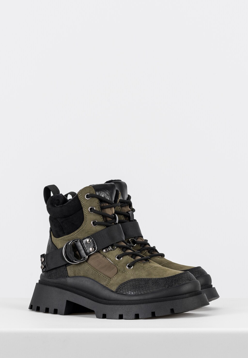 WJS czarno-zielone ocieplane trzewiki damskie  WJS55038-87 Widok 3