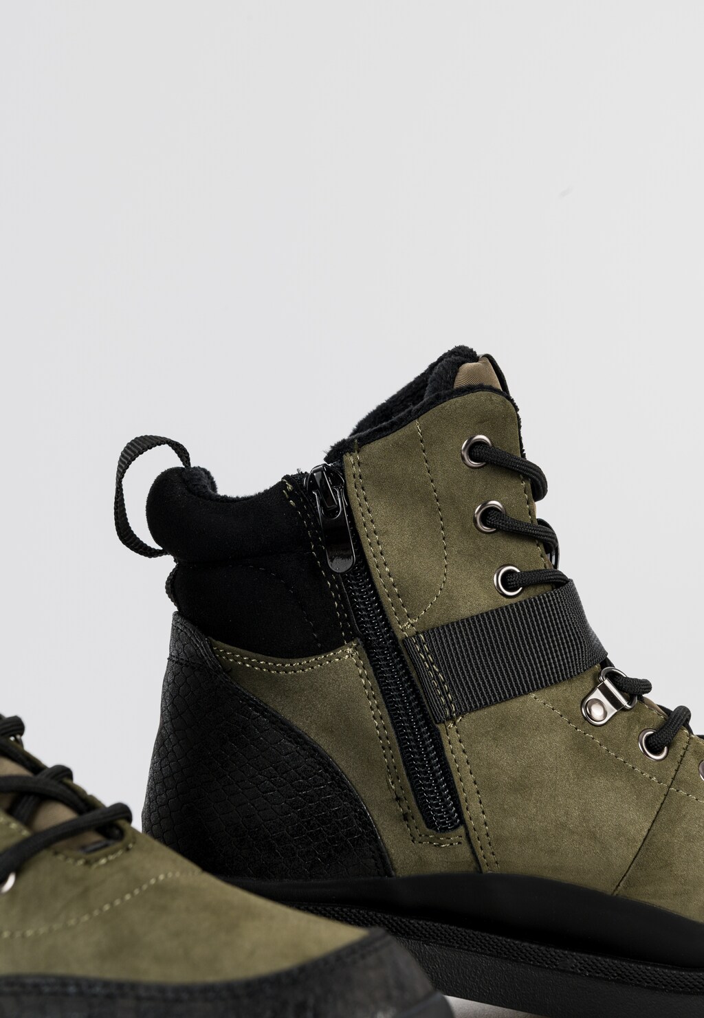 WJS czarno-zielone ocieplane trzewiki damskie  WJS55038-87 Widok 4