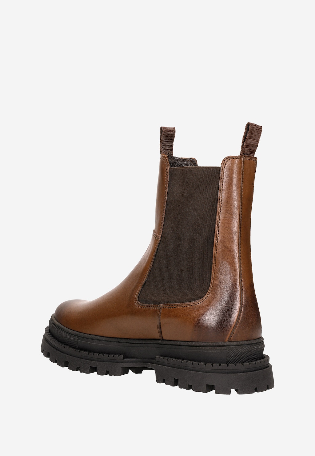 Eleganckie brązowe sztyblety męskie Wojas model 20018-52 z wysoką cholewką, wykonane z połyskującej skóry, z elastycznymi wstawkami i masywną czarną podeszwą.