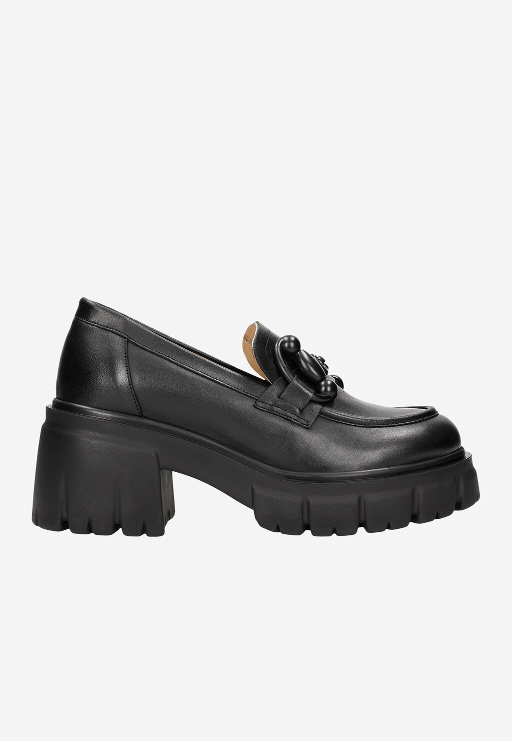 Czarne skórzane mokasyny damskie na szerokim obcasie 46202-51 Widok 2