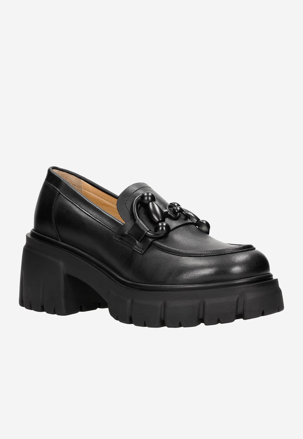 Czarne skórzane mokasyny damskie na szerokim obcasie 46202-51 Widok 3