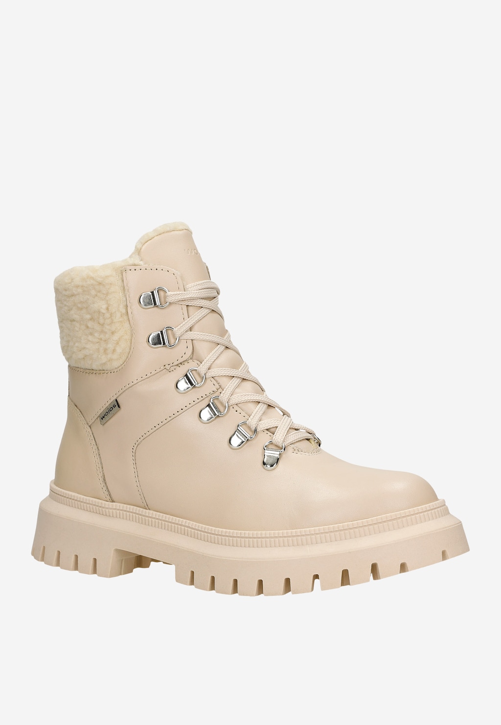 Beżowe ocieplane trzewiki damskie ze skóry licowej 64085-54 Widok 3