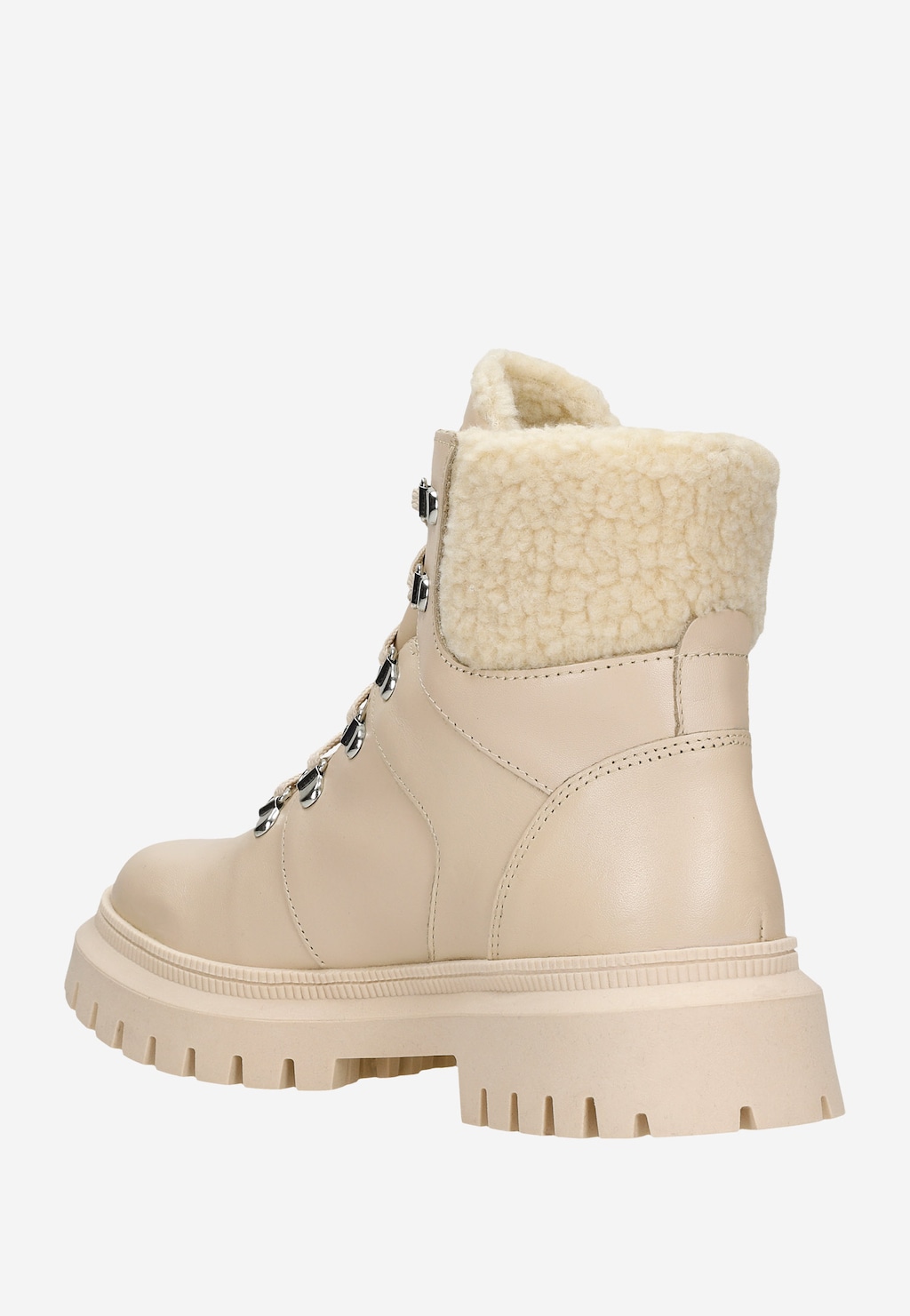 Beżowe ocieplane trzewiki damskie ze skóry licowej 64085-54 Widok 4