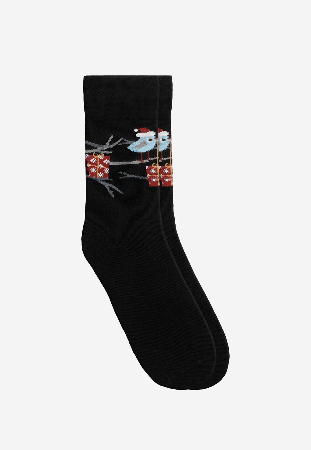 Czarne wysokie skarpety ze świątecznym printem 97093-81 Widok 1