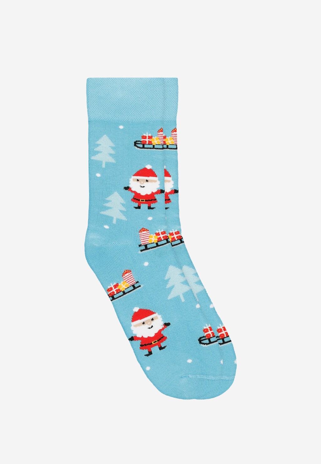 Wysokie niebieskie skarpety w Świętego Mikołaja i sanie z prezentami 97094-86 Widok 1
