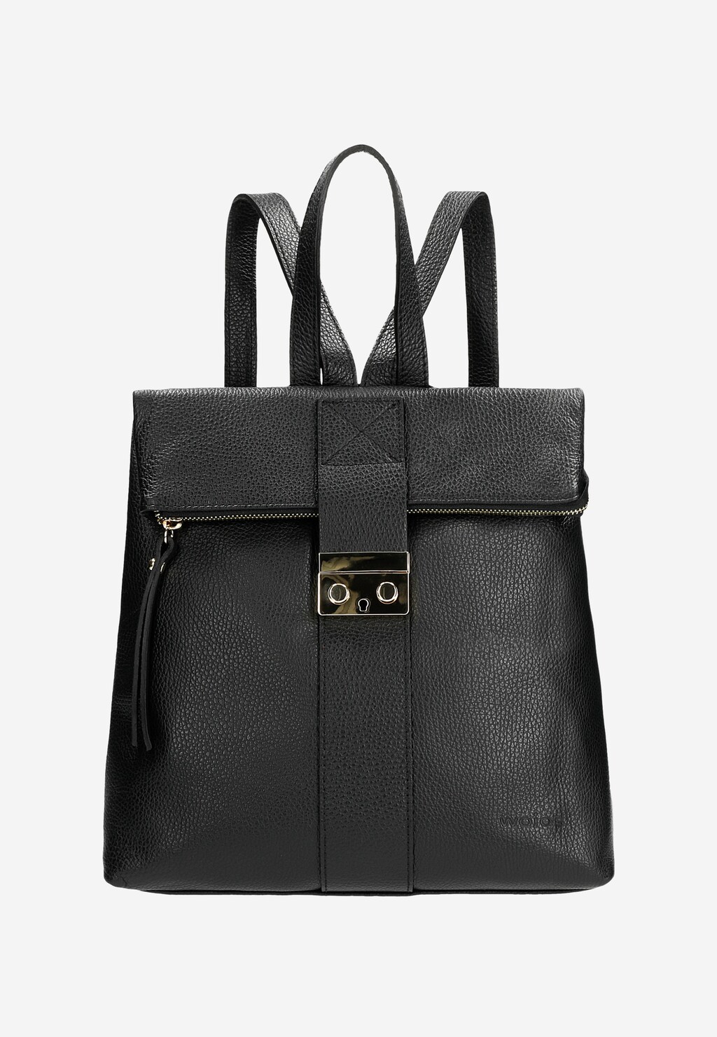 Czarny skórzany plecak damski ze złotymi, metalowymi elementami 80177-59 Widok 2