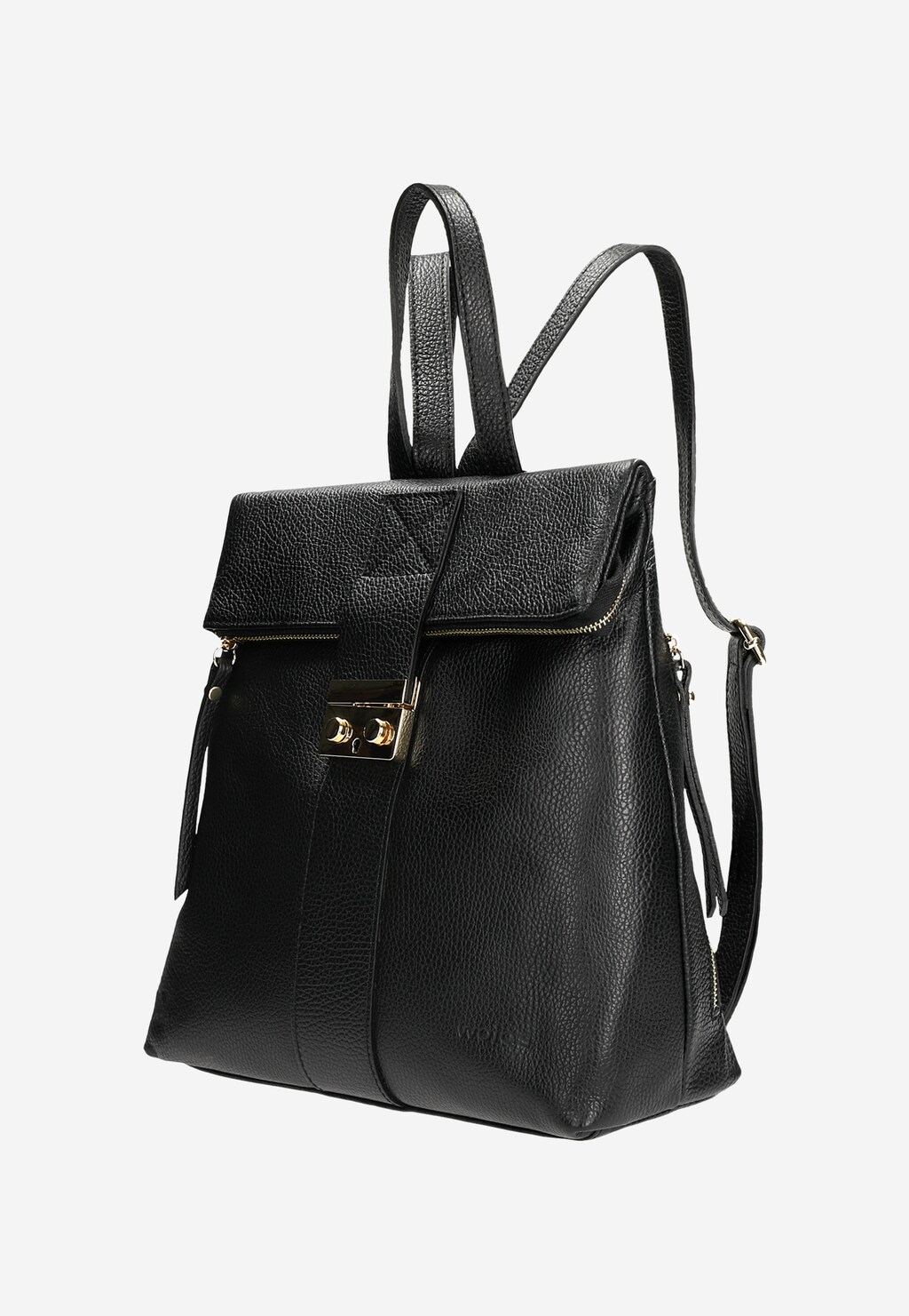 Czarny skórzany plecak damski ze złotymi, metalowymi elementami 80177-59 Widok 3