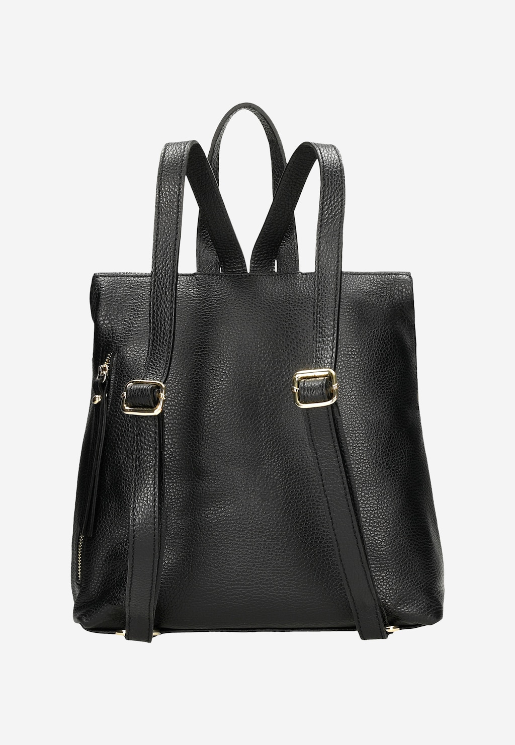 Czarny skórzany plecak damski ze złotymi, metalowymi elementami 80177-59 Widok 4