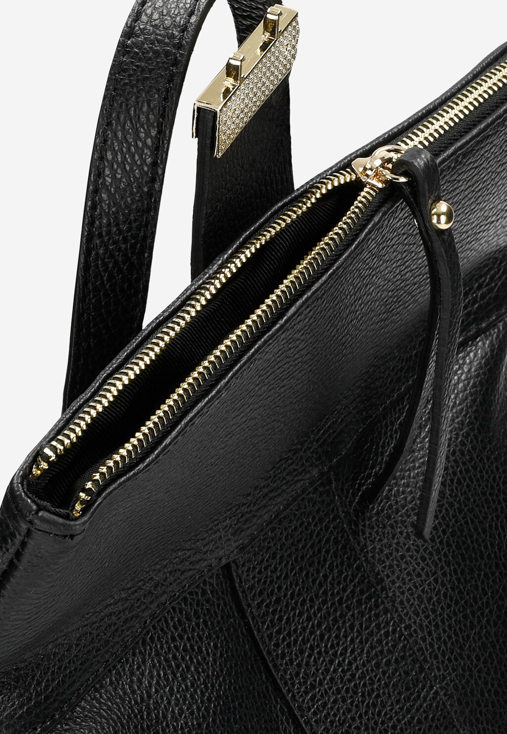 Czarny skórzany plecak damski ze złotymi, metalowymi elementami 80177-59 Widok 5