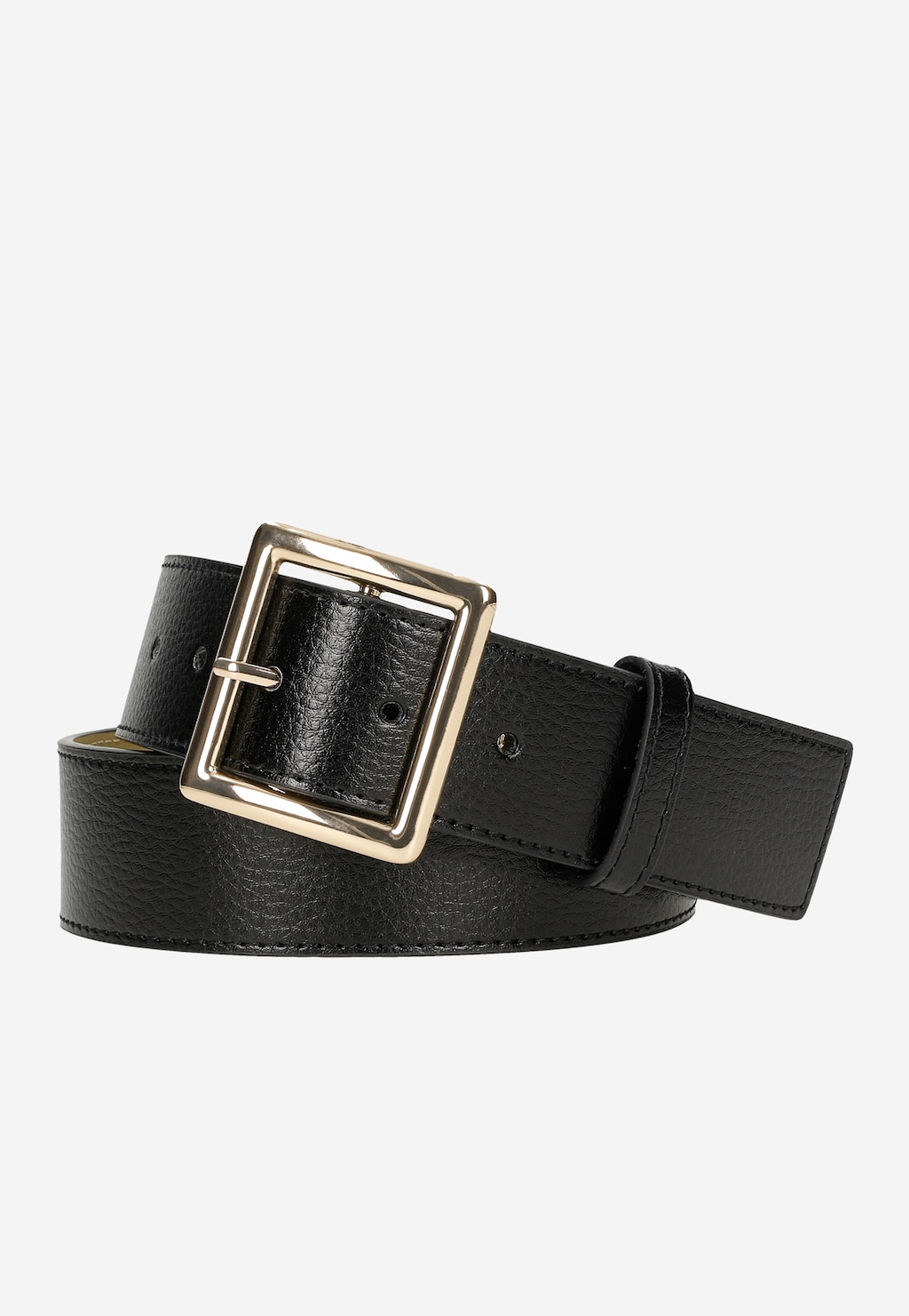 Elegancki czarny skórzany pasek damski Wojas model 93071-51 ze złotą kwadratową klamrą, starannie wykonany z wysokiej jakości materiału.