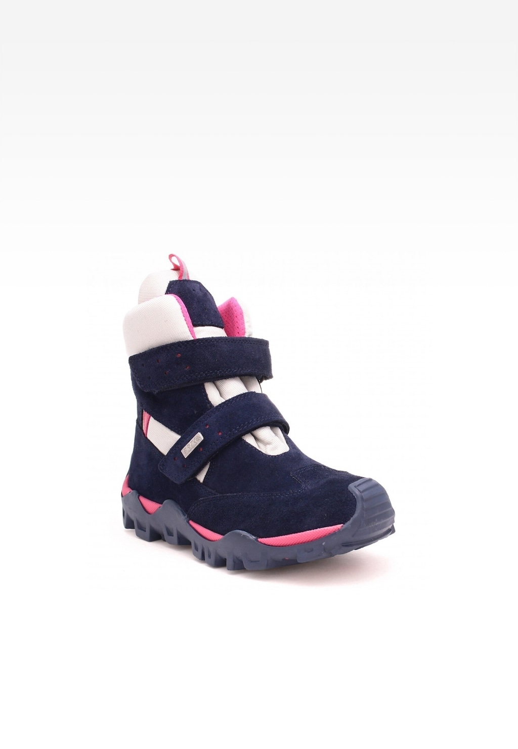 Trzewiki ocieplane Bartek dla dziewcząt w kolorze granatowo-różowym, model 7395-69XL, z rzepami, ociepleniem i różową wstawką, na zimowej podeszwie.