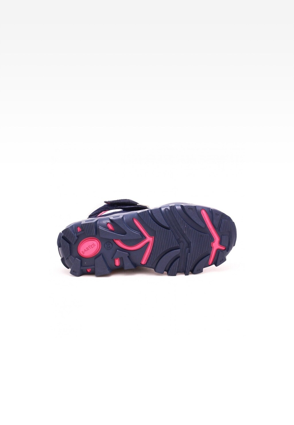 Granatowa podeszwa trzewików ocieplanych Bartek 7395-69XL dla dziewcząt z różowymi akcentami, widoczna od spodu, o wyrazistym bieżniku zapewniającym przyczepność.