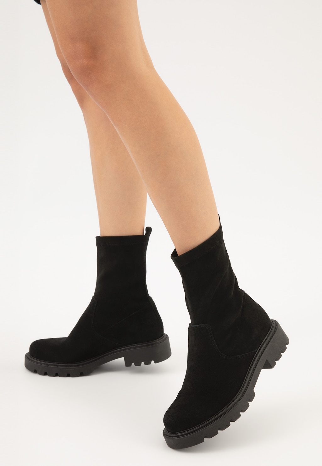 Czarne jesienne bikery damskie z dwoiny welurowej i stretchu  55100-81 Widok 8