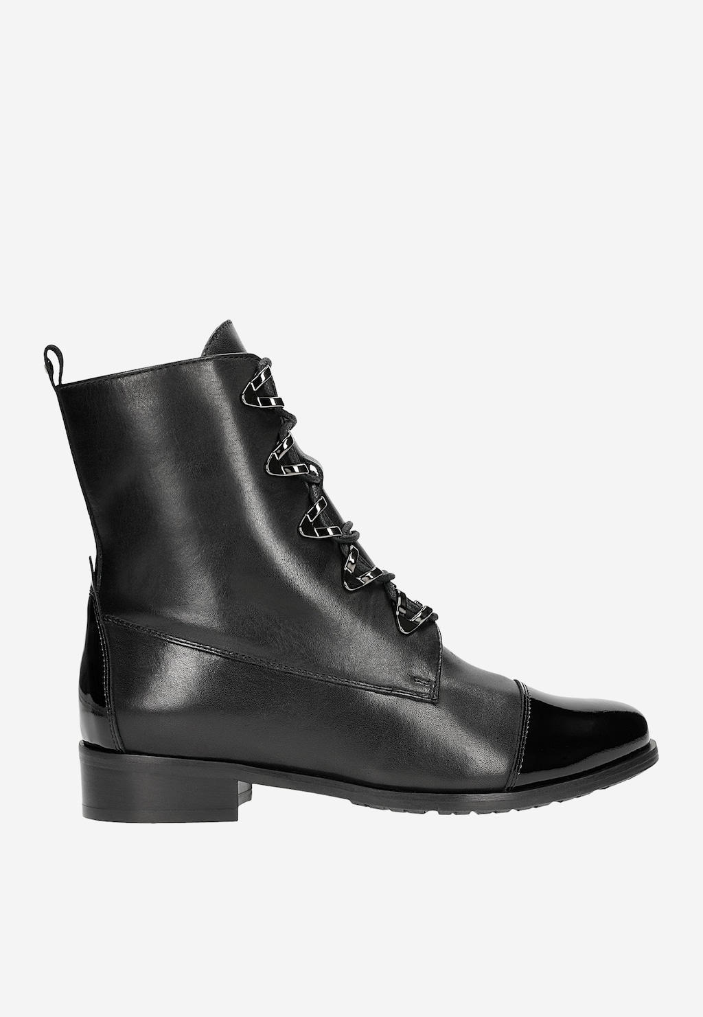 Dámske členkové čižmy z čiernej lícovej a lakovanej kože 64001-71 Widok 2