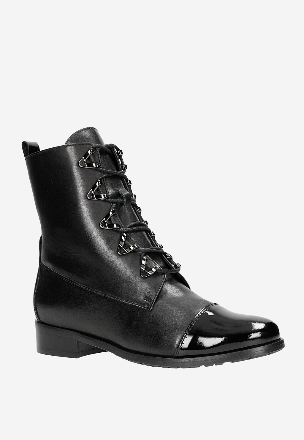 Dámske členkové čižmy z čiernej lícovej a lakovanej kože 64001-71 Widok 3