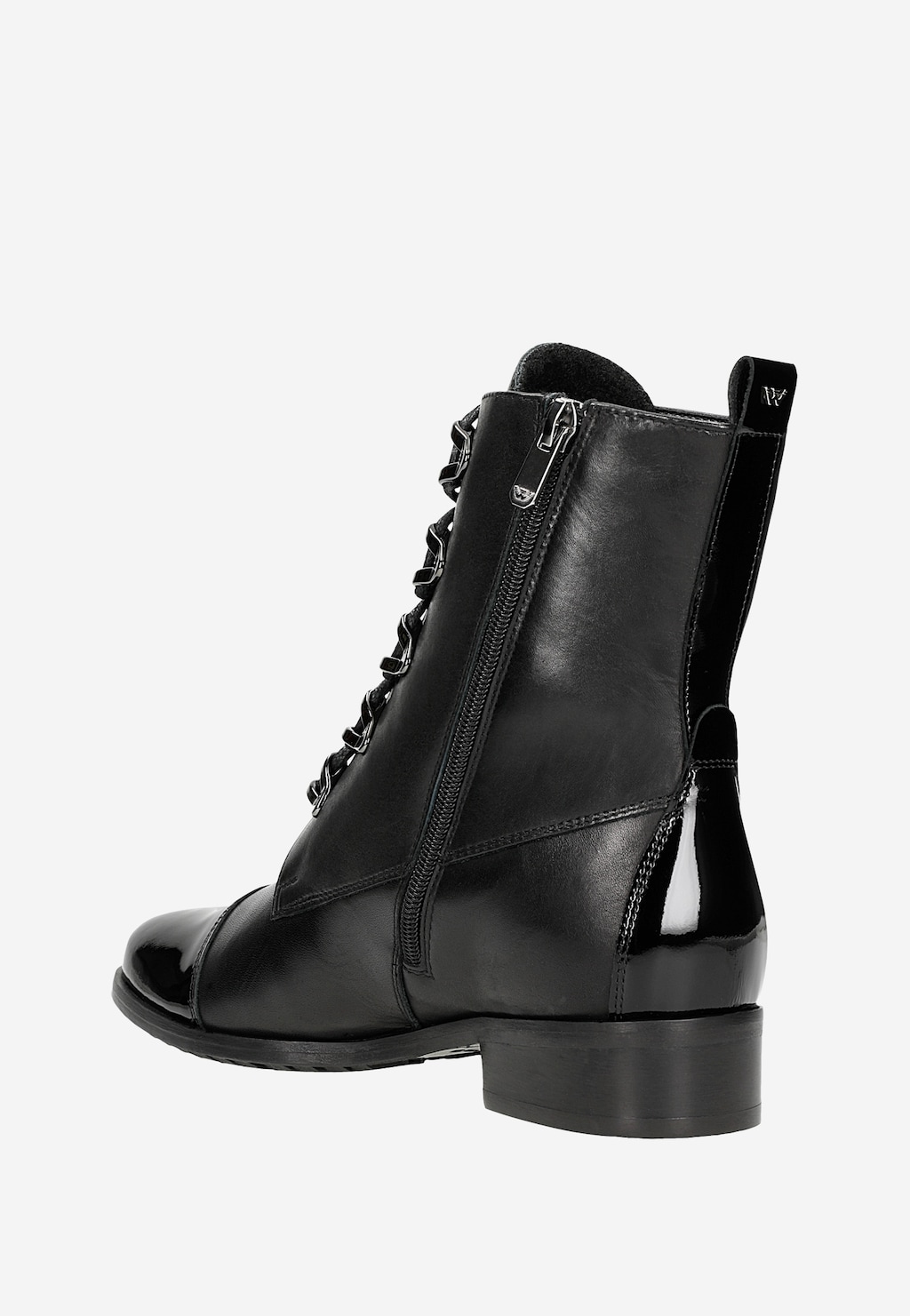 Dámske členkové čižmy z čiernej lícovej a lakovanej kože 64001-71 Widok 4