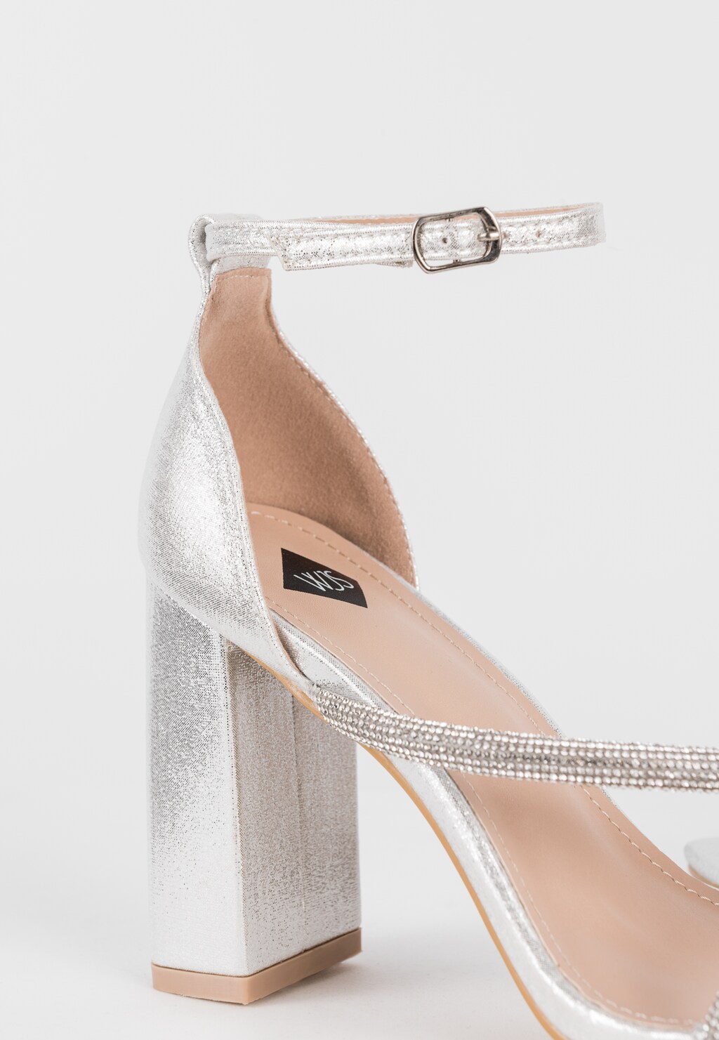 WJS zjawiskowe srebrne sandały damskie na obcasie WJS74051-19 Widok 4