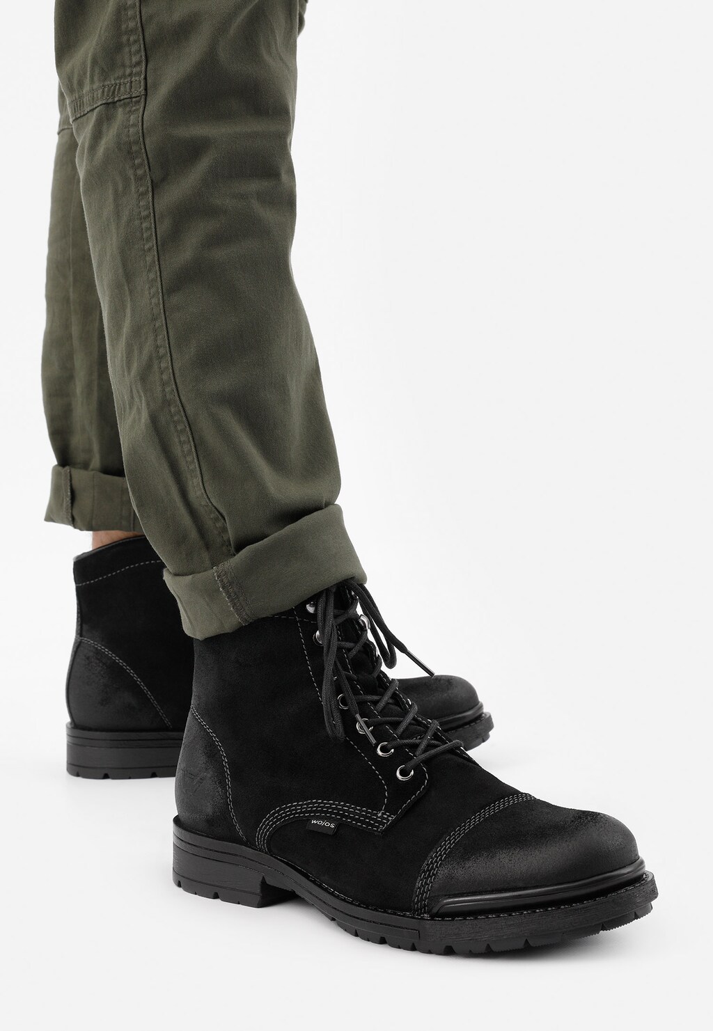 Czarne sznurowane bikery męskie z dwoiny welurowej 24032-61 Widok 8