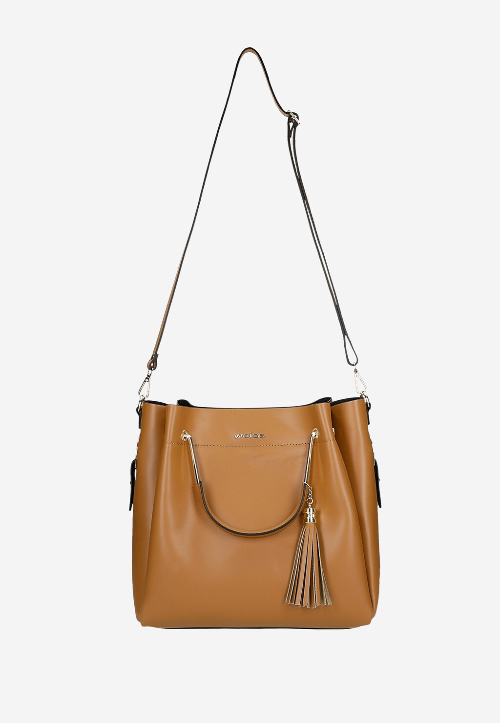 Jasnobrązowa torebka kuferek z ozdobnym frędzelkiem  80336-53 Widok 5