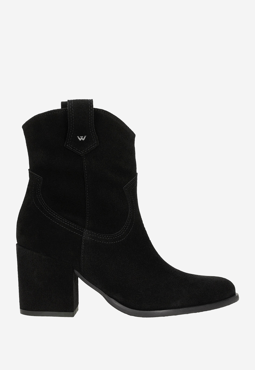 Czarne kowbojki damskie z dwoiny welurowej na obcasie 55201-61 Widok 2