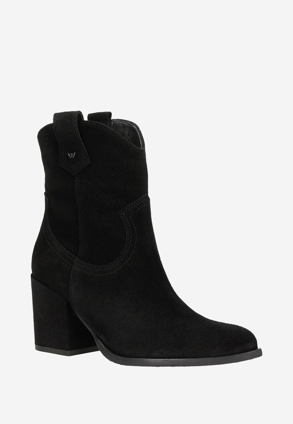 Czarne kowbojki damskie z dwoiny welurowej na obcasie 55201-61 Widok 3