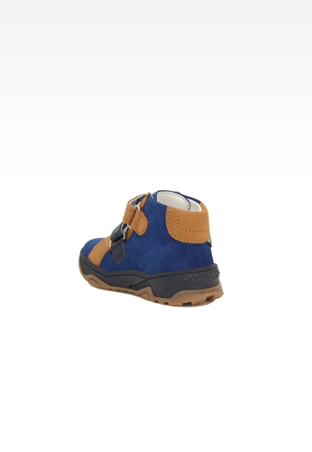 Trzewiki Bartek 11689001 dla chłopców w kolorze granatowo-brązowym, z rzepami, wykonane z zamszu, z antypoślizgową podeszwą i wygodnym zapięciem.