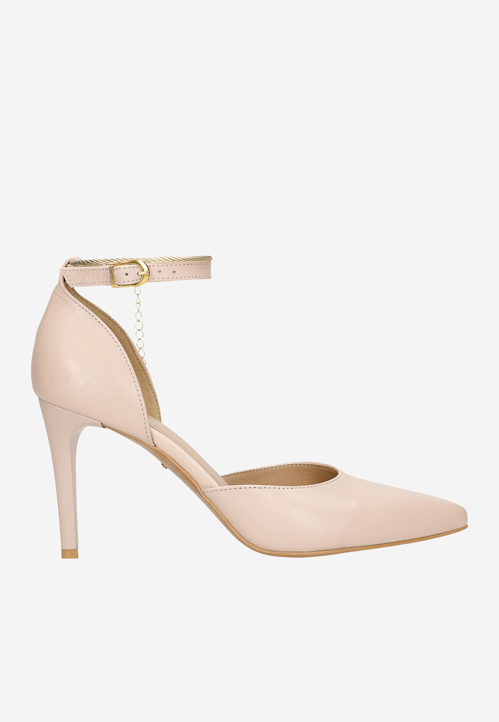 Béžové kožené lodičky s remienkom a retiazkou 35110-54 Widok 2