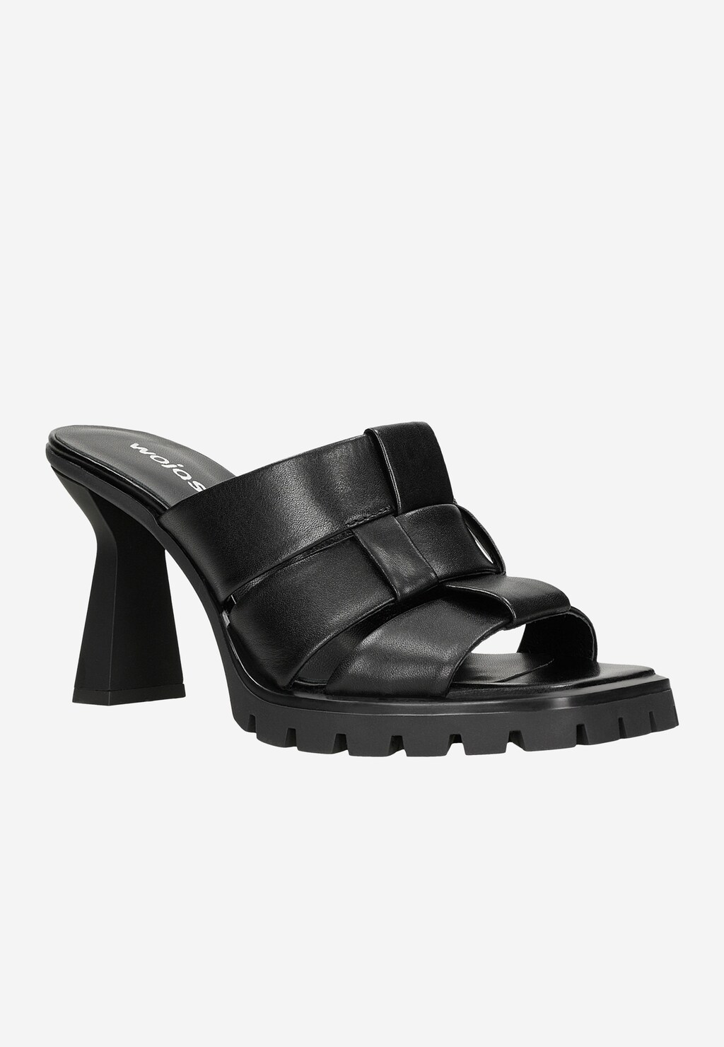 Čierne šľapky na opätku s ozdobnou podrážkou 74100-51 Widok 3