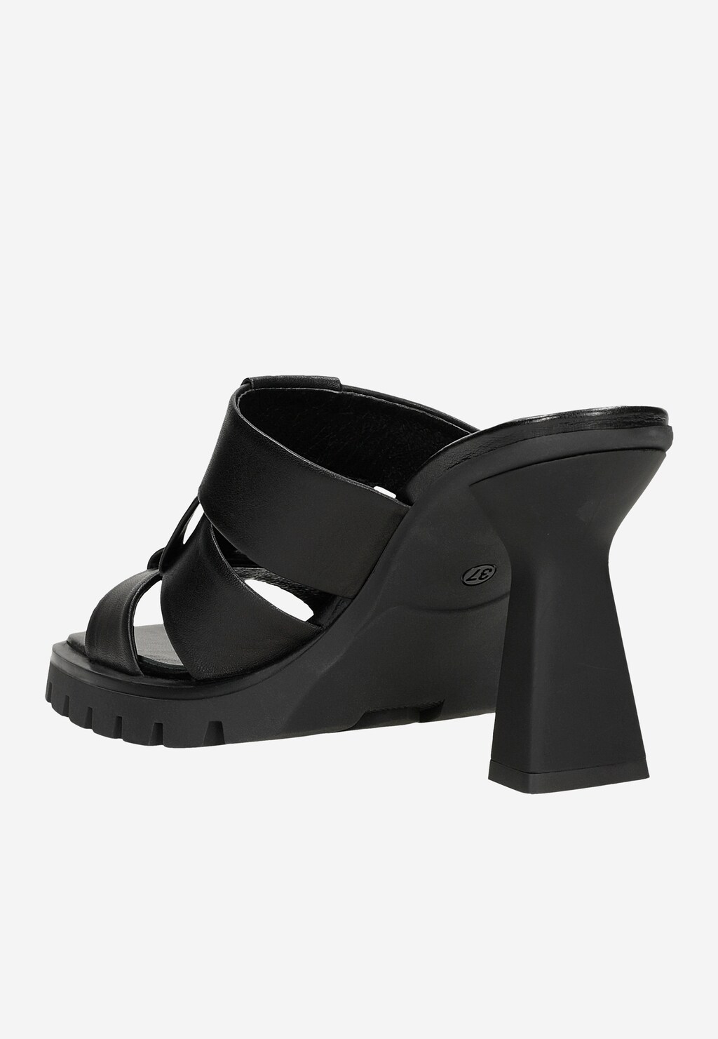 Čierne šľapky na opätku s ozdobnou podrážkou 74100-51 Widok 4