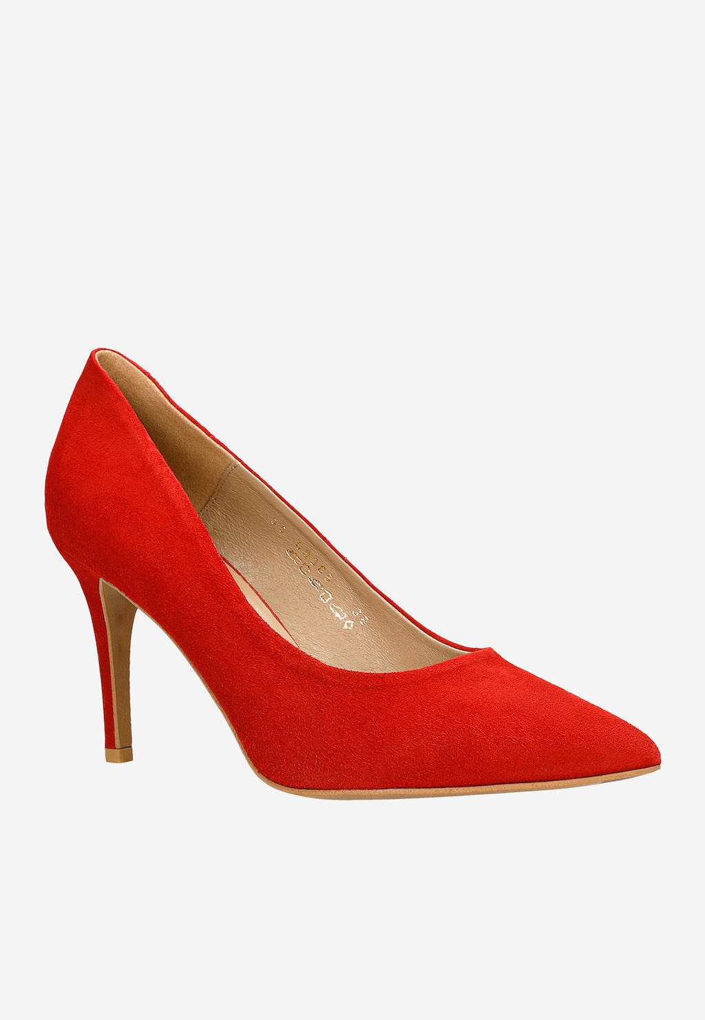 Stylowe czerwone czółenka z weluru 35093-65 Widok 3