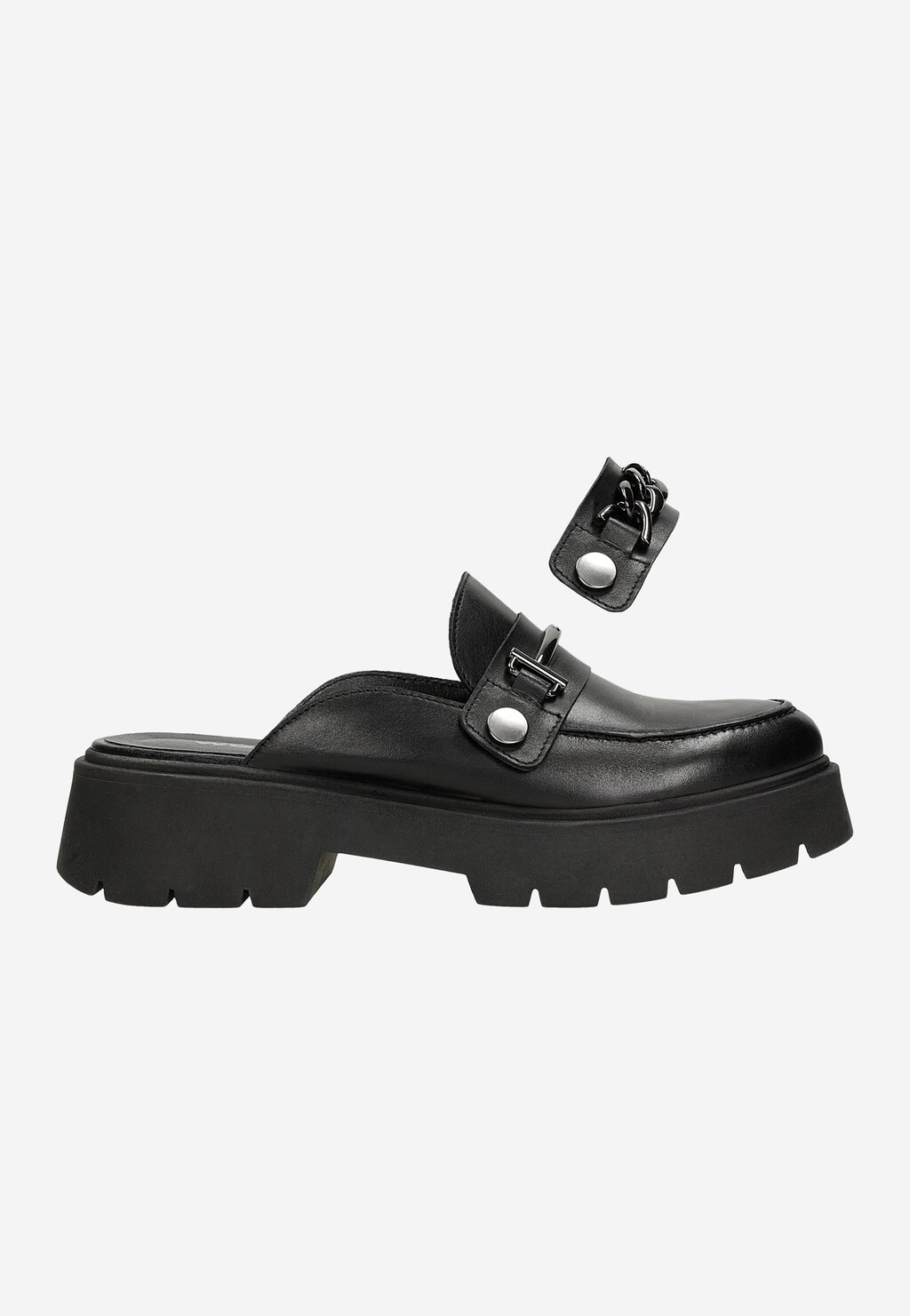 Czarne skórzane klapki damskie z wymienną ozdobą 74090-51 Widok 2