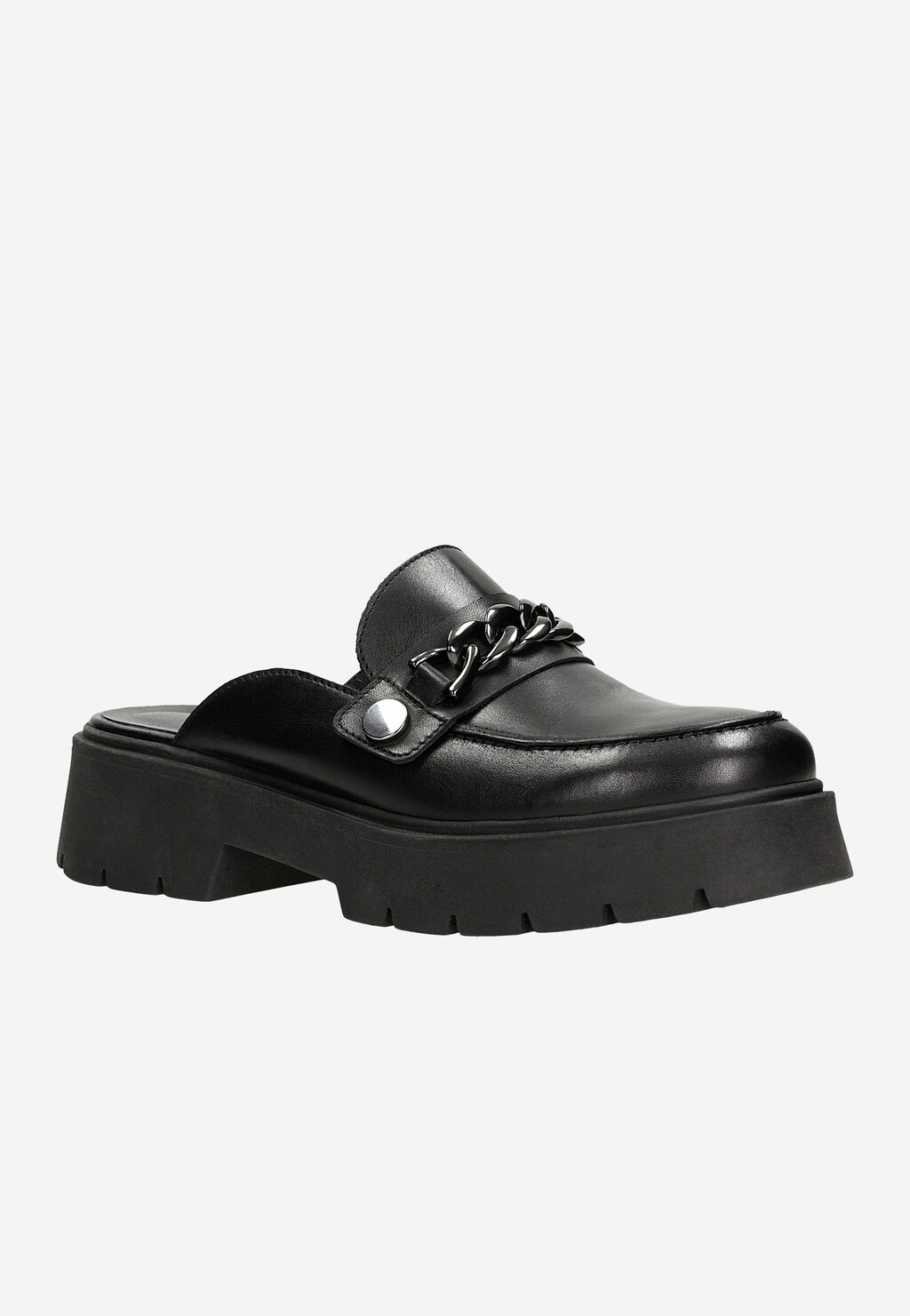 Czarne skórzane klapki damskie z wymienną ozdobą 74090-51 Widok 4