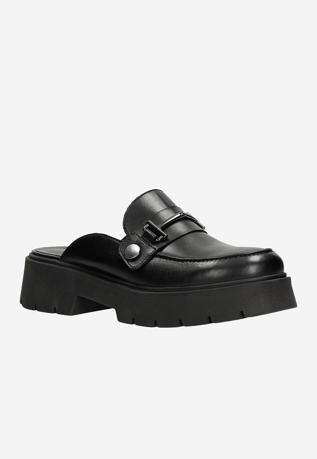 Czarne skórzane klapki damskie z wymienną ozdobą 74090-51 Widok 5