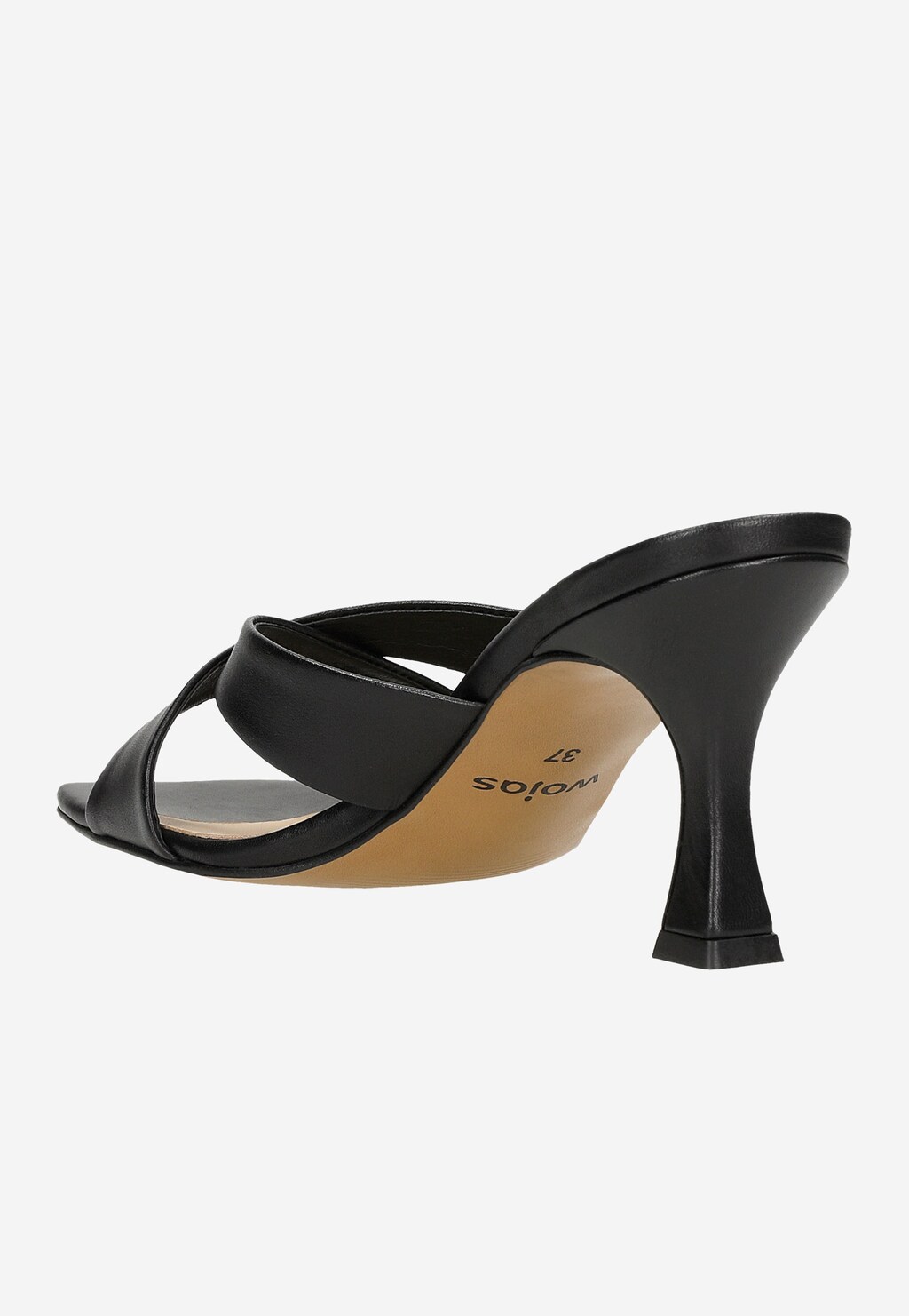 Czarne skórzane klapki na obcasie z krzyżującymi się paskami 74101-51 Widok 4