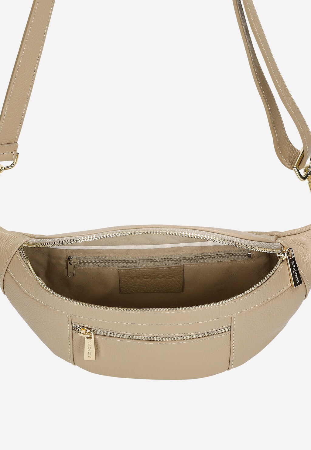 Béžová kožená dámská ledvinka se zlatými detaily 80301-54 Widok 5