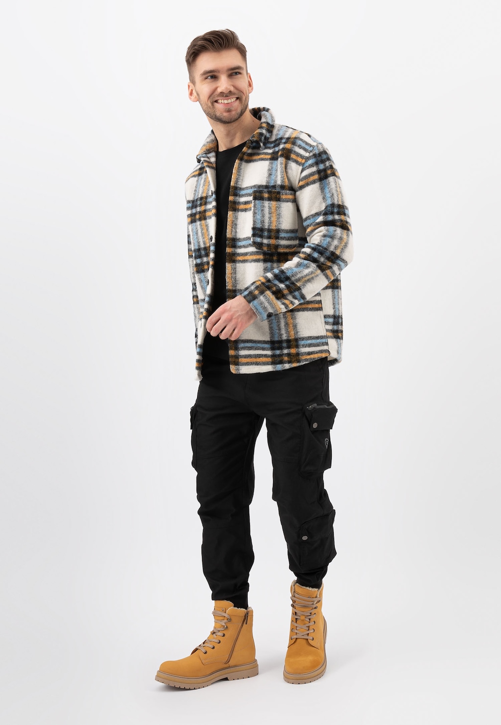 Żółte ocieplane trzewiki męskie z nubuku 24077-27 Widok 1