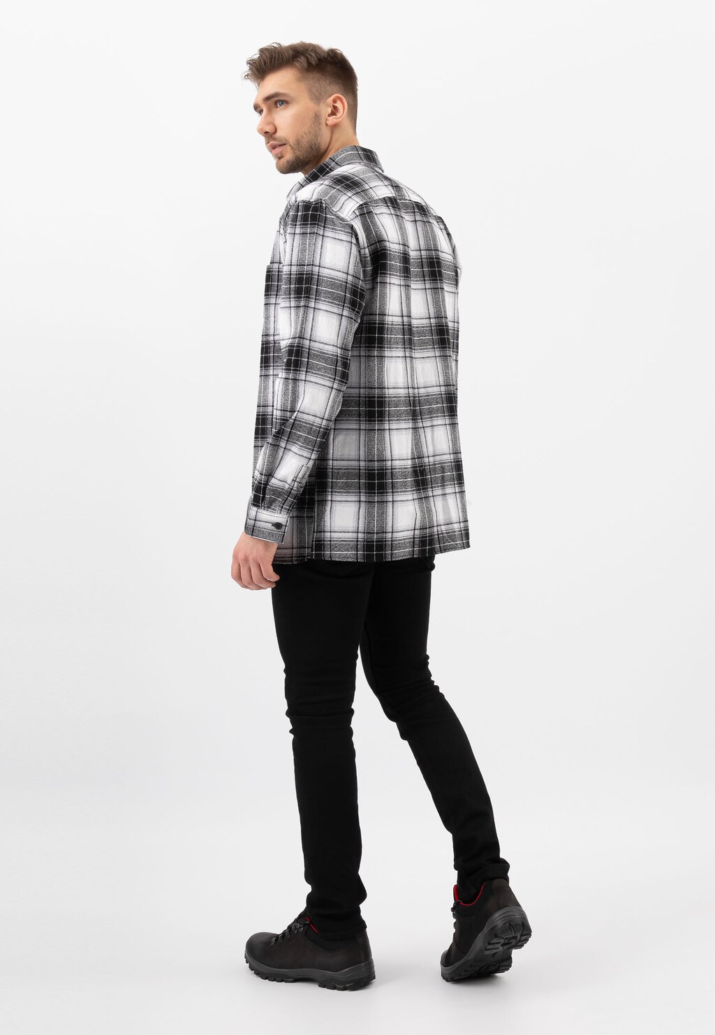 Czarne trekkingowe półbuty męskie z czerwonym wnętrzem 10069-95 Widok 1