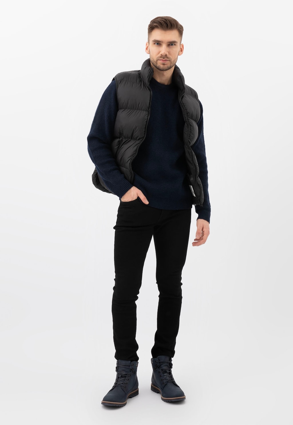 Granatowe męskie workery ze skóry crazy horse 8233-06 Widok 1