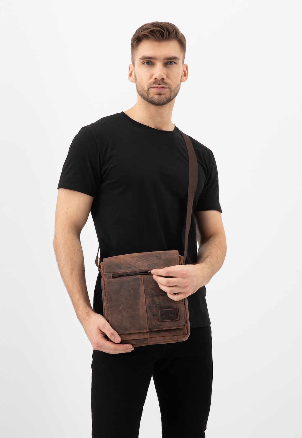 Brązowa torba męska na ramię ze skóry crazy horse 80328-92 Widok 1