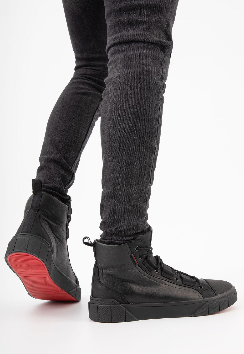 Czarne skórzane trampki męskie ponad kostkę  24068-71 Widok 8