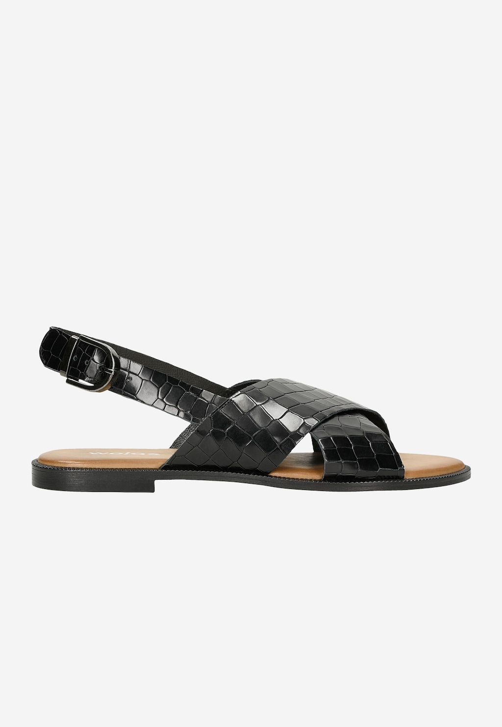 Czarne płaskie sandały damskie z ozdobnym tłoczeniem  76071-51 Widok 2