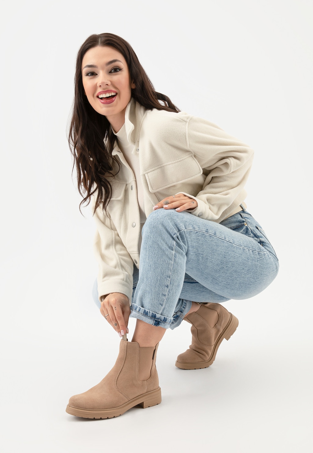 Beżowe całoroczne sztyblety damskie 55089-64 Widok 1