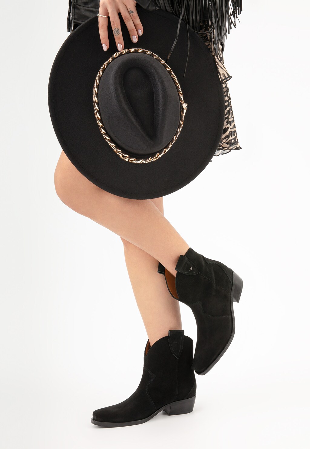 Czarne niskie kowbojki damskie 55186-61 Widok 8
