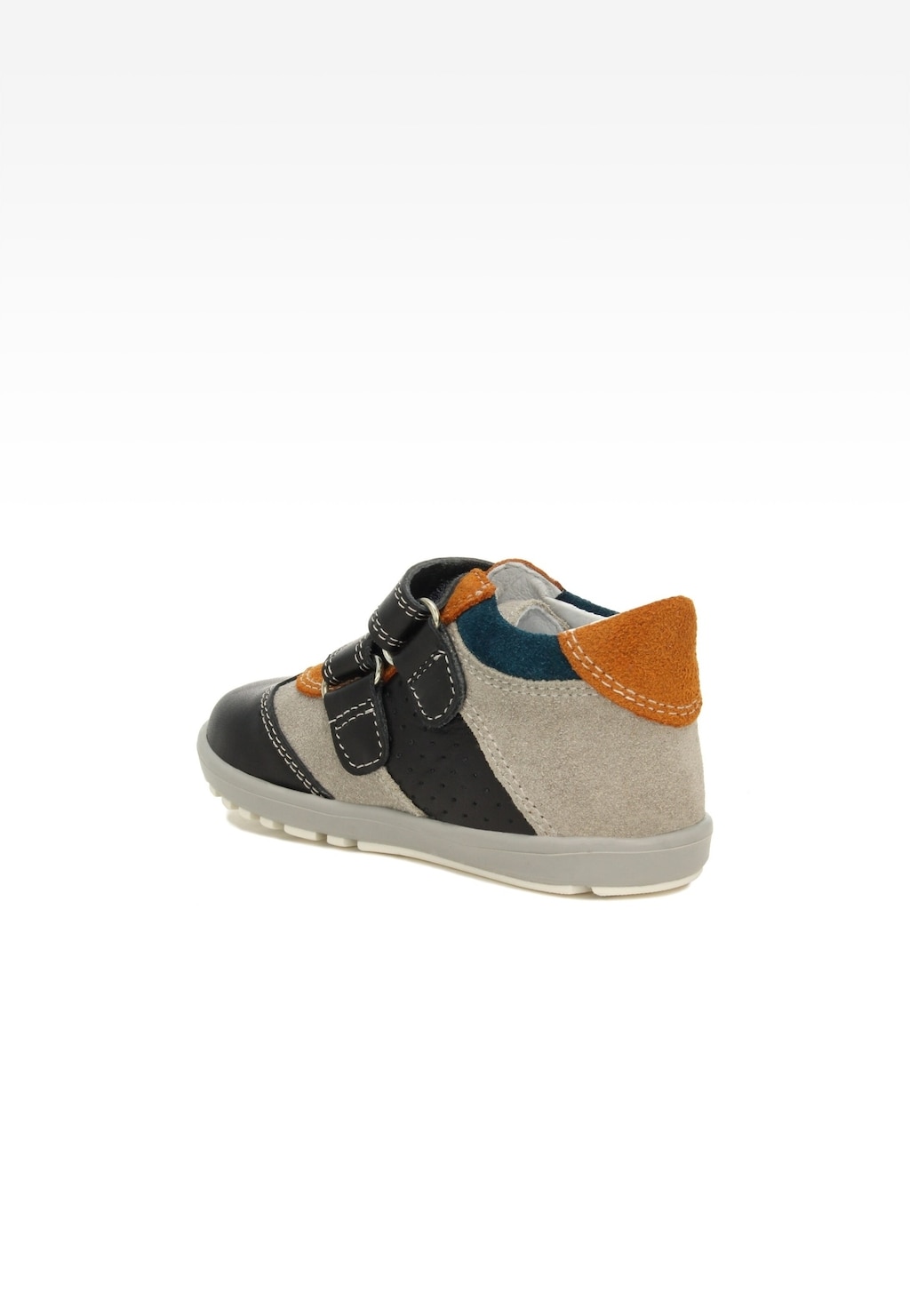 Buciki dziecięce Bartek Mini first steps 11729-021 w beżowo-czarnej kolorystyce z brązowymi akcentami, zapinane na rzepy, idealne dla pierwszych kroków maluchów.