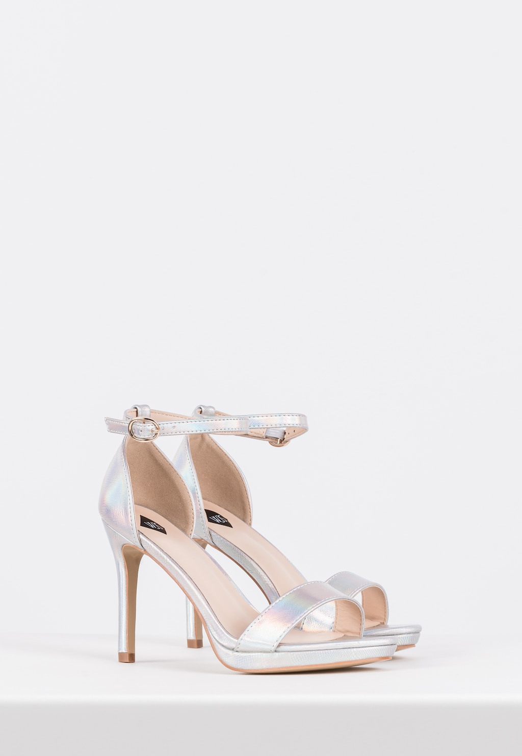 WJS srebrne holograficzne sandały damskie na słupku WJS74072-59 Widok 3