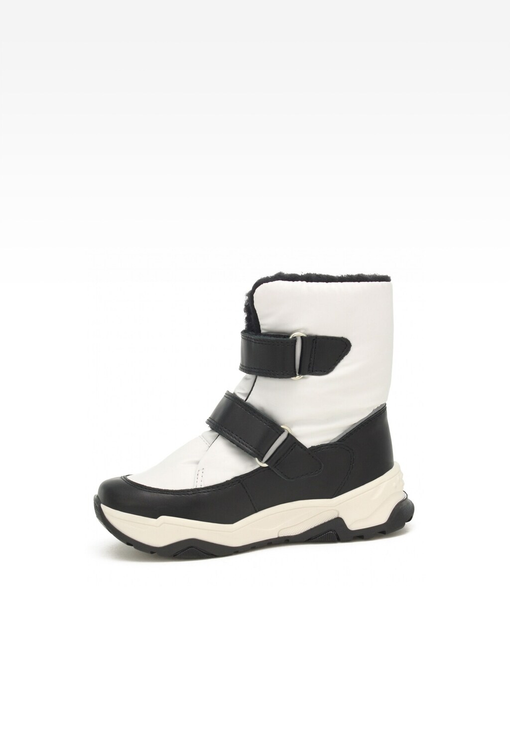 Trzewiki ocieplane BARTEK 14077005 dla dziewcząt w kolorze biało-czarnym, zapinane na dwa rzepy, z futerkowym wykończeniem i masywną podeszwą idealne na zimę.