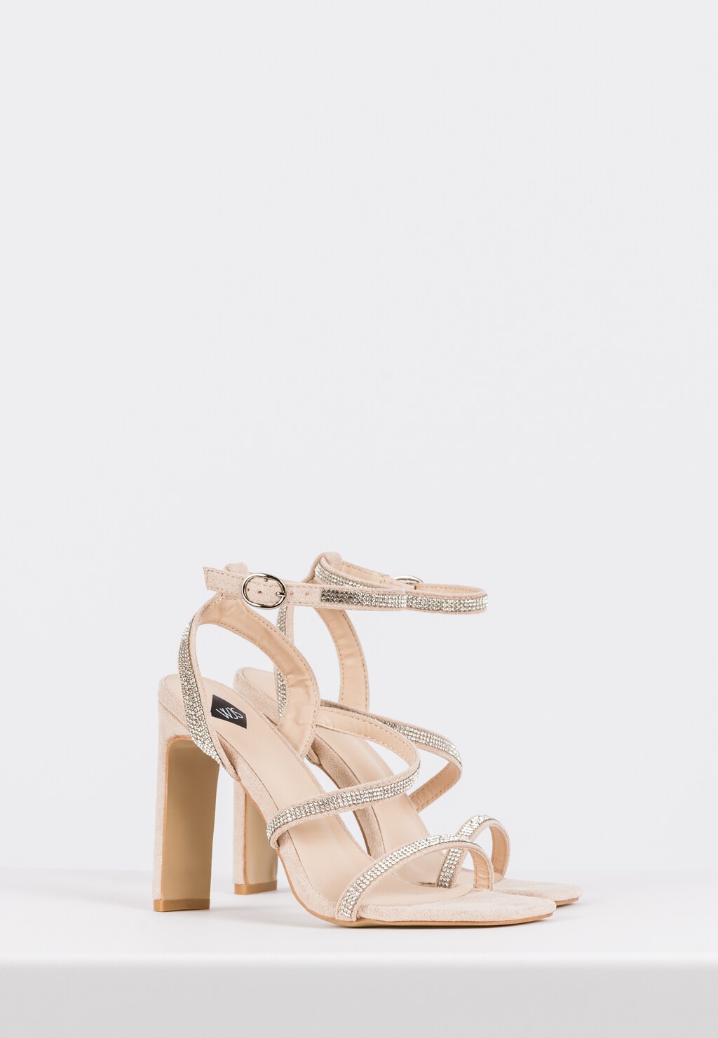 WJS wysokie beżowe sandały damskie z kryształkami WJS74074-14 Widok 3