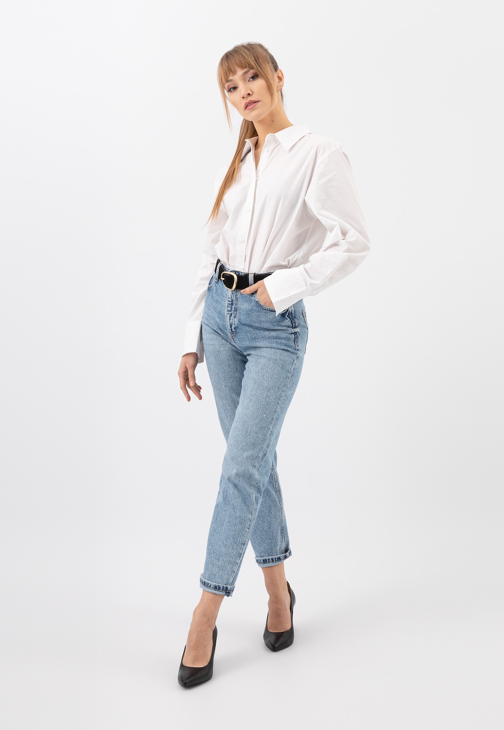 Čierne elegantné dámske lodičky na stĺpci 35044-51 Widok 7